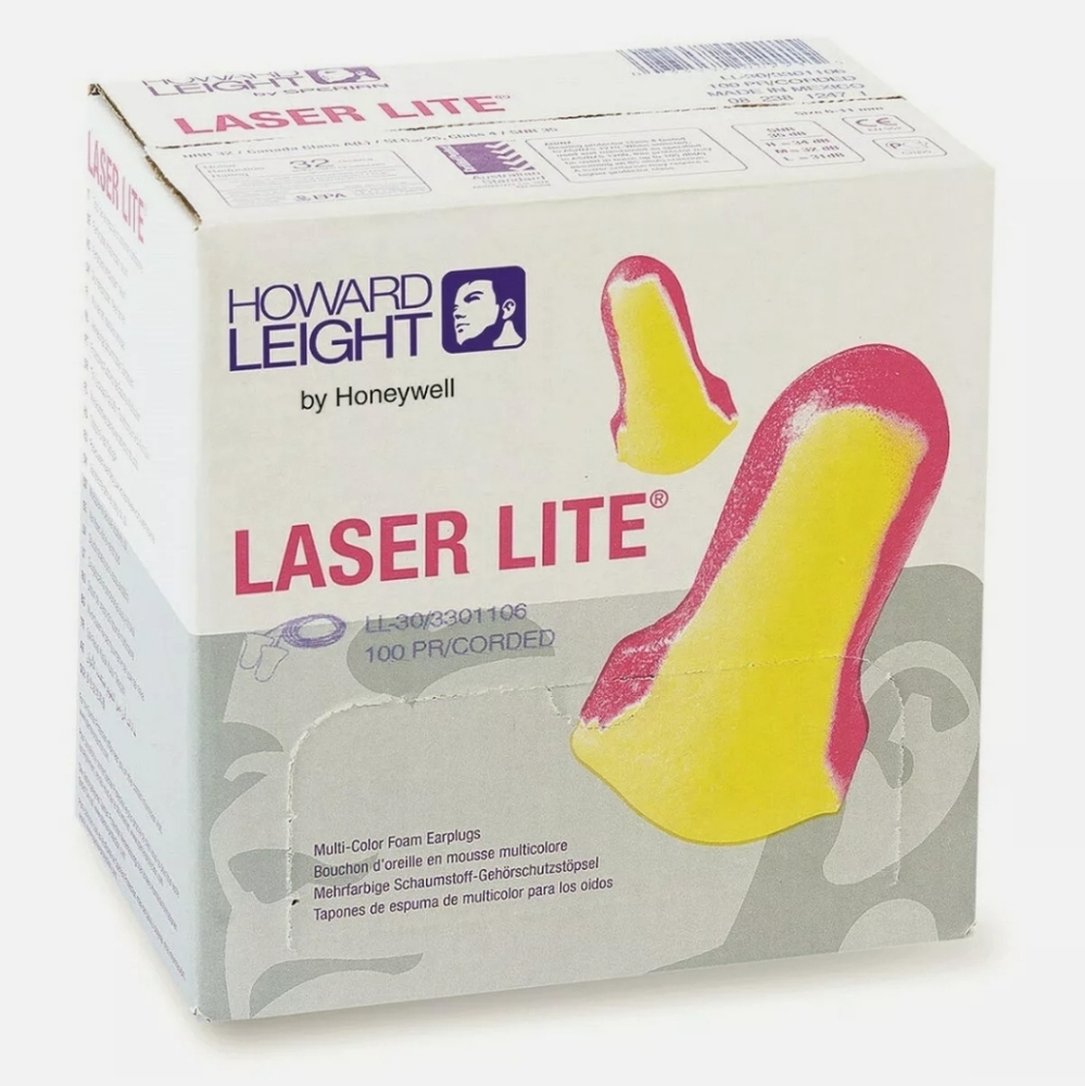 LL30 Howard Leight Laser Lite Ear Plugs CORDED With CORD NRR 32, 100/Pair Box